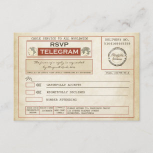 Vintage UAWG WEDDING-Telegramme RSVP Karte