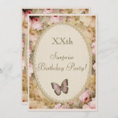 Vintage Überraschung Geburtstag Rose Schmetterling Einladung (Vorne/Hinten)