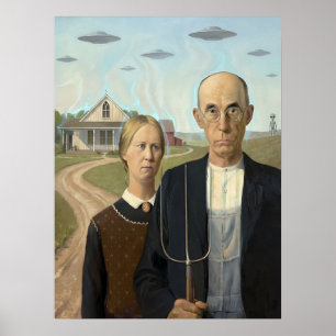 Vintage-UFO-Alien-Parodie American Gothic Poster