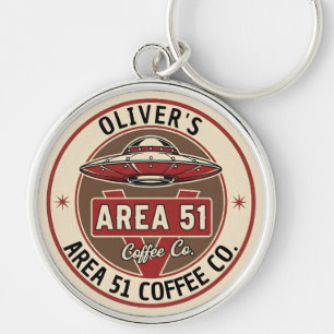 Vintage UFO Area 51 Coffee Diner Abzeichen Schlüsselanhänger