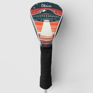 Vintage-UFO bei rotem Sonnenuntergang Personalisie Golf Headcover