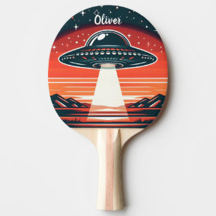 Vintage-UFO bei rotem Sonnenuntergang Personalisie Tischtennis Schläger