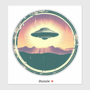 Vintage-UFO bei Sonnenuntergang Aufkleber