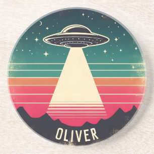 Vintage-UFO bei Sonnenuntergang Personalisiert Getränkeuntersetzer