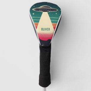 Vintage-UFO bei Sonnenuntergang Personalisiert Golf Headcover