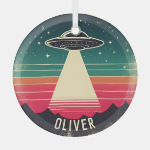 Vintage-UFO bei Sonnenuntergang Personalisiert Ornament Aus Glas