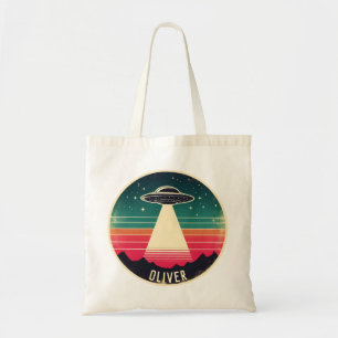 Vintage-UFO bei Sonnenuntergang Personalisiert Tragetasche