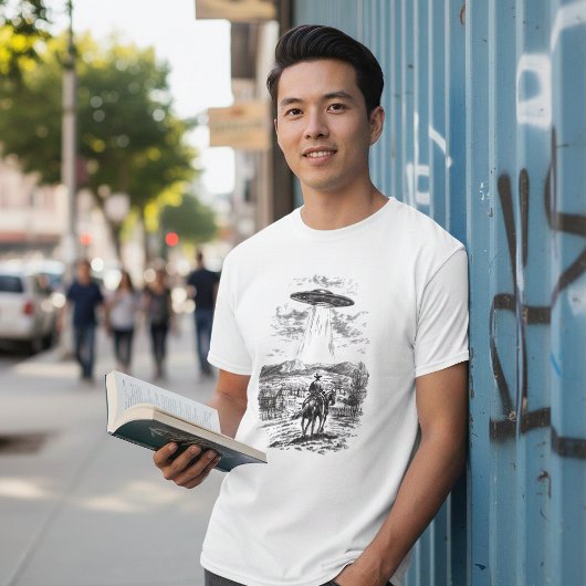 Vintage UFO Cow Abduction Illustration T-Shirt