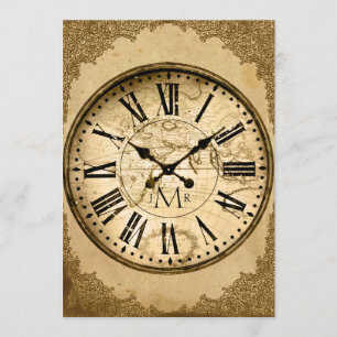 Vintage-Uhr auf Papier Erste Hochzeitsjubiläum Einladung
