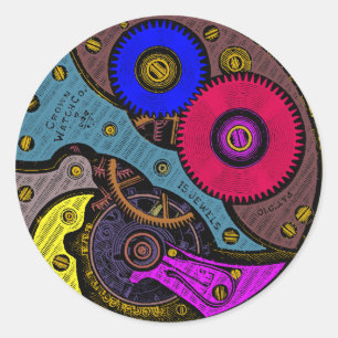 Vintage Uhr-Bewegung und Gänge Runder Aufkleber