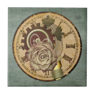 Vintage Uhr-Collage Fliese