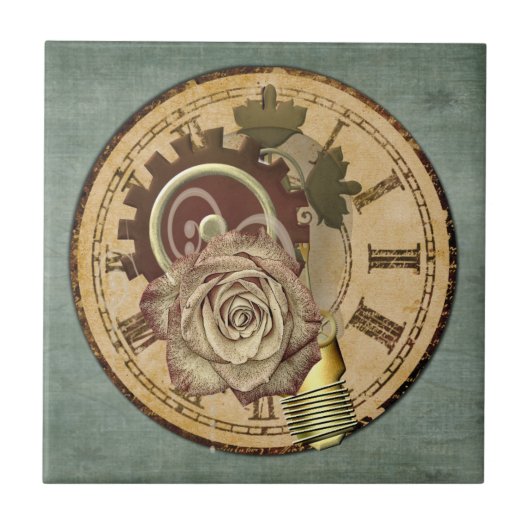 Vintage Uhr-Collage Fliese (Vorderseite)