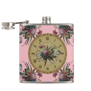 Vintage Uhr mit Blume Flachmann