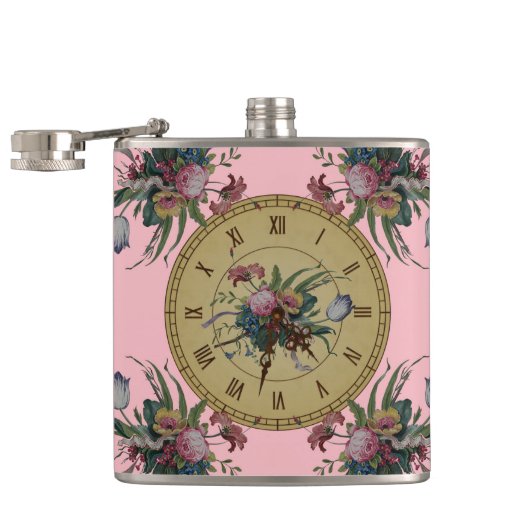 Vintage Uhr mit Blume Flachmann (Geöffnet)