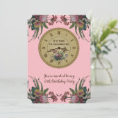 Vintage Uhr mit Blume Geburtstagspartei Einladung (Stehend Vorderseite)