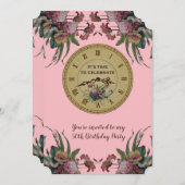 Vintage Uhr mit Blume Geburtstagspartei Einladung (Vorne/Hinten)