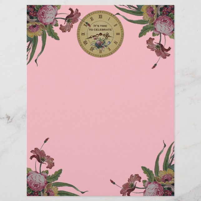 Vintage Uhr mit Blume Geburtstagsparty (Vorderseite)