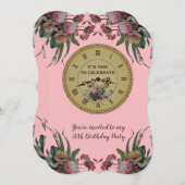 Vintage Uhr mit Blume Geburtstagsparty Einladung (Vorne/Hinten)