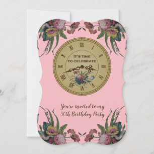 Vintage Uhr mit Blume Geburtstagsparty Einladung