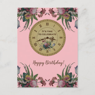 Vintage Uhr mit Blume Geburtstagsparty Einladungspostkarte