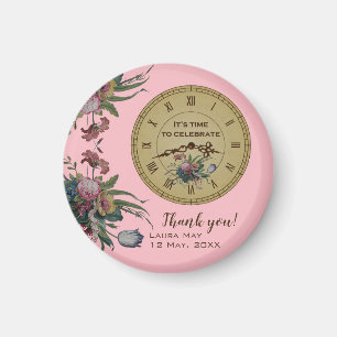 Vintage Uhr mit Blume Geburtstagsparty Magnet