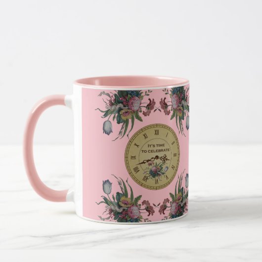 Vintage Uhr mit Blume Geburtstagsparty Tasse (Links)