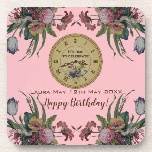 Vintage Uhr mit Blume Geburtstagsparty Untersetzer
