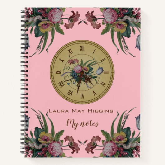 Vintage Uhr mit Blume Notizblock (Vorderseite)