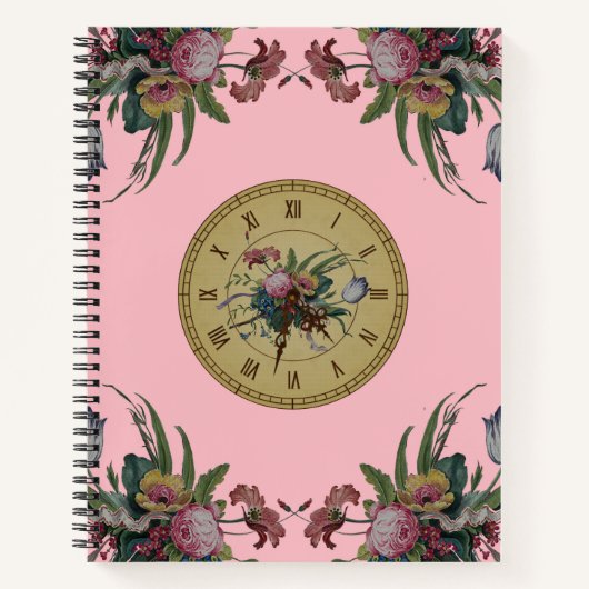Vintage Uhr mit Blume Notizbuch (Vorderseite)