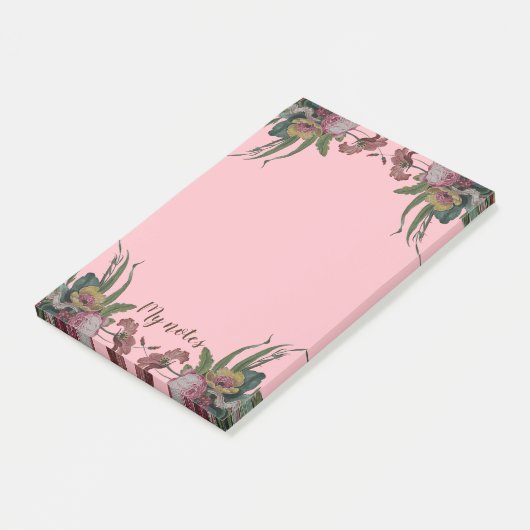 Vintage Uhr mit Blume Post-it Klebezettel (angewinkelt)