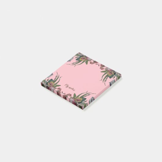 Vintage Uhr mit Blume Post-it Klebezettel (angewinkelt)