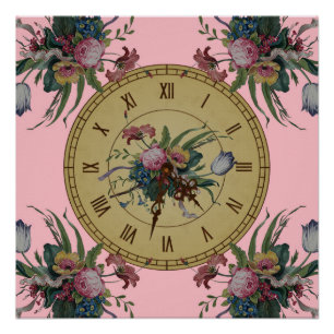 Vintage Uhr mit Blume Poster