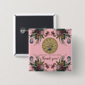 Vintage-Uhr mit Blumen Geburtstagsfeier Button (Vorne & Hinten)