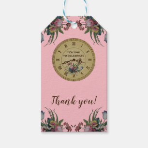 Vintage-Uhr mit Blumen Geburtstagsfeier Geschenkanhänger