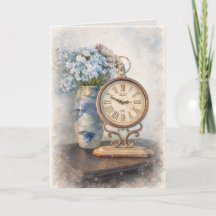 Vintage-Uhr mit Blumen Grußkarte – Cottage Core 