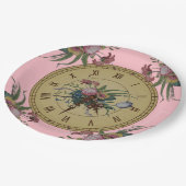 Vintage Uhr mit Blumen Pappteller (Schrägansicht)