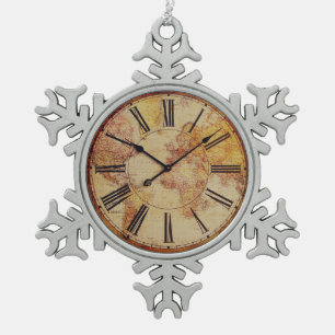 Vintage-Uhr-Ornament Schneeflocken Zinn-Ornament