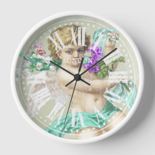 Vintage Uhr Römische Zahlen Cherub Aqua