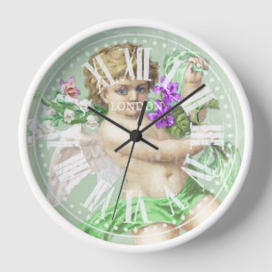 Vintage Uhr römische Zahlen Cherub Green