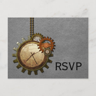 Vintage-Uhr-RSVP-Postkarte, Grau Einladungspostkarte