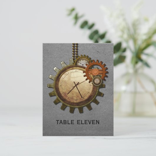 Vintage Uhr Tischnummer Postkarte, grau (Stehend Vorderseite)