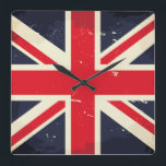 Vintage Uhr-Uhr Quadratische Wanduhr<br><div class="desc">Vintage Union Jack Wanduhr. Mehr Produkte mit dem gleichen Design in meinem Shop.</div>