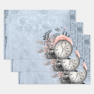 Vintage Uhr und blaue Blume Geschenkpapier Set