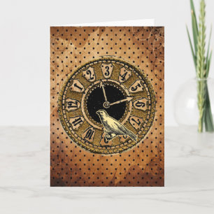 Vintage-Uhr und Vogel-Grußkarte Karte