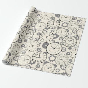 Vintage-Uhr- und Zahnrad-Muster-Wrap-Papier Geschenkpapier