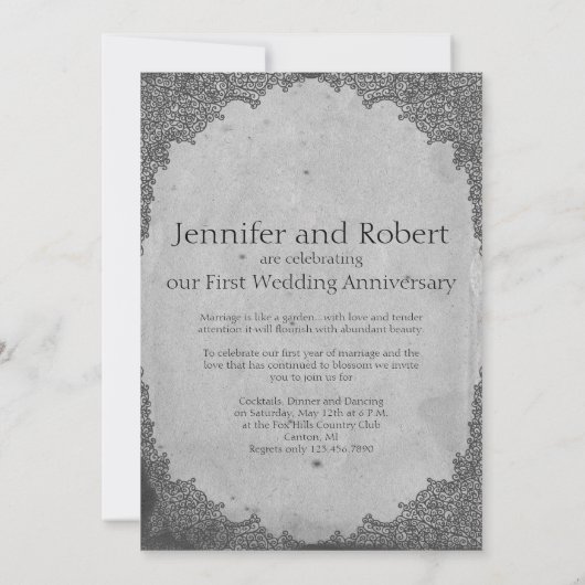 Vintage Uhr zum 1. Hochzeitstag Einladung (Rückseite)