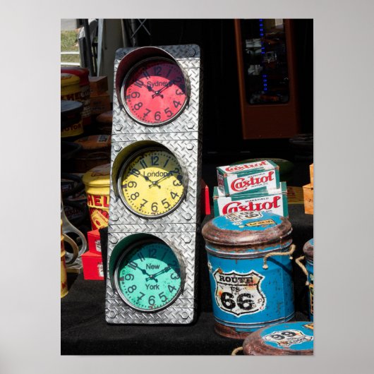 Vintage Uhren - Sydney, London, New York Poster (Vorne)