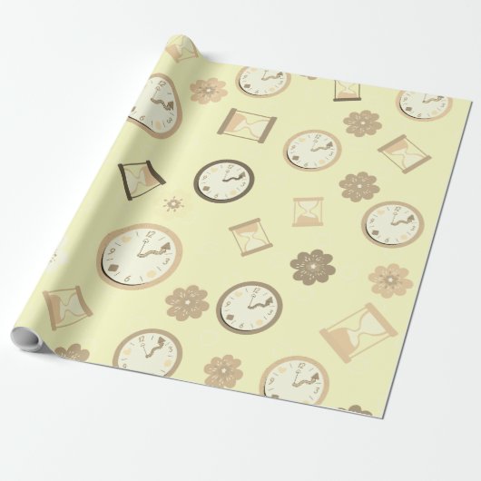 Vintage Uhren und Blume Party Geschenkpapier (Ungerollt)