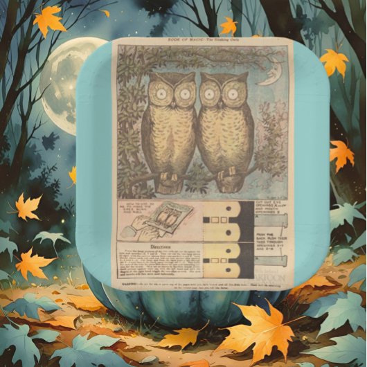 Vintage Uhu niedlich fallender Kind Handwerk Illus Pappteller