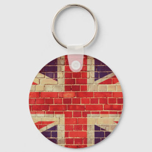 Vintage-UK-Flagge an einer Ziegelmauer Schlüsselanhänger